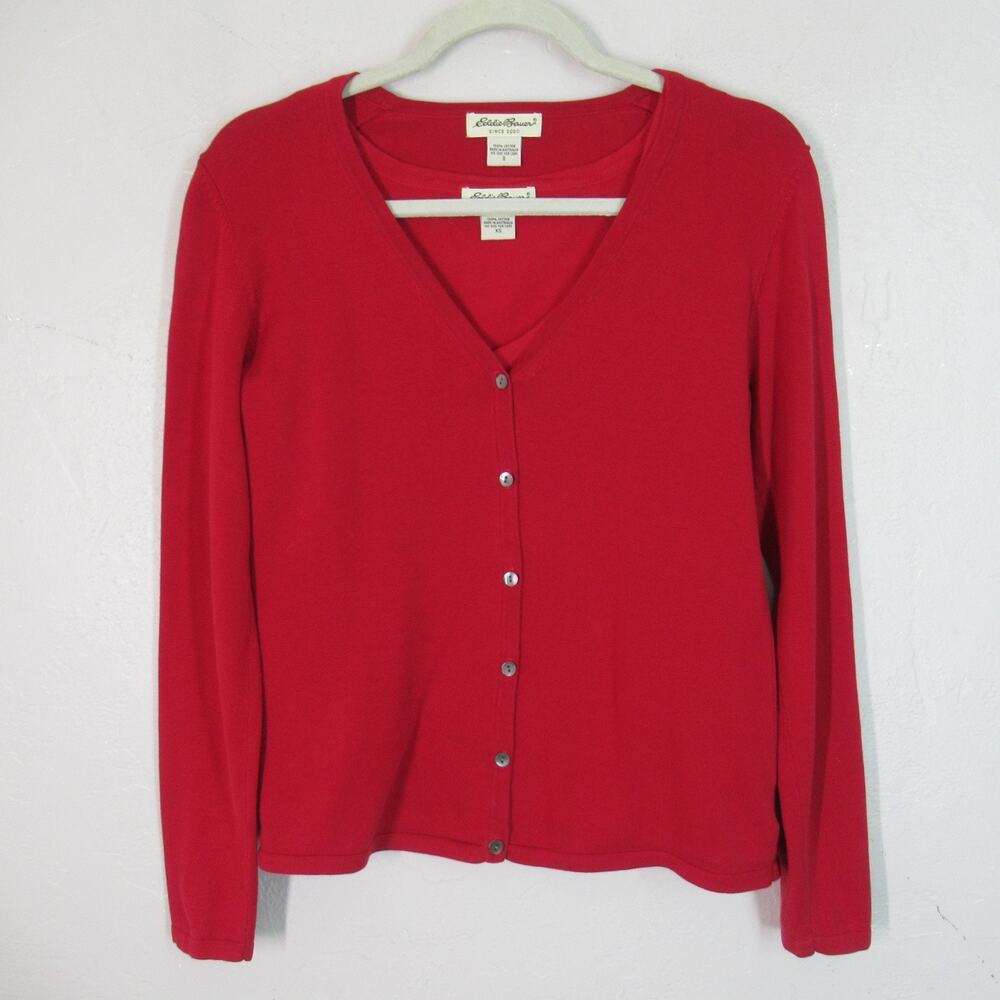 Eddie Bauer Sweater Twin Set Women S Cardigan XS Tank Red Cotton V Neck READ